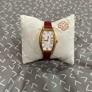 NEW Pastorelli watch, gold tone w/ white dial, red leather band, large numbers